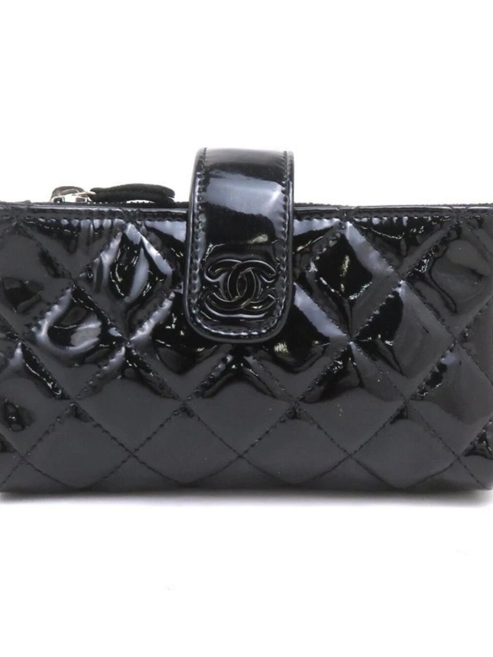 Auth CHANEL CC Logo Pouch Black Patent Leather